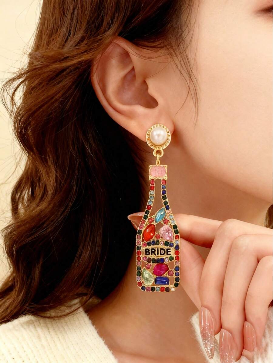 A Pair Of Fashionable And Exquisite Earrings With Earlobes, Set With Cubic Zirconia, Suitable For Ladies To Wear On Special Occasions. - Multicolor - View 1