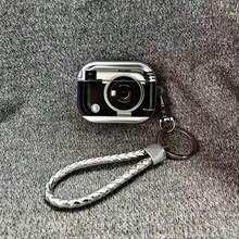 1pc Vintage Electroplated Camera Shockproof Earphone Case + Lanyard Bluetooth Earphone Case Protector Compatible With Apple 1st/2nd/3rd/Pro/Pro 2nd Generation, Creative Design - Electroplated Silver Black Camera - View 1