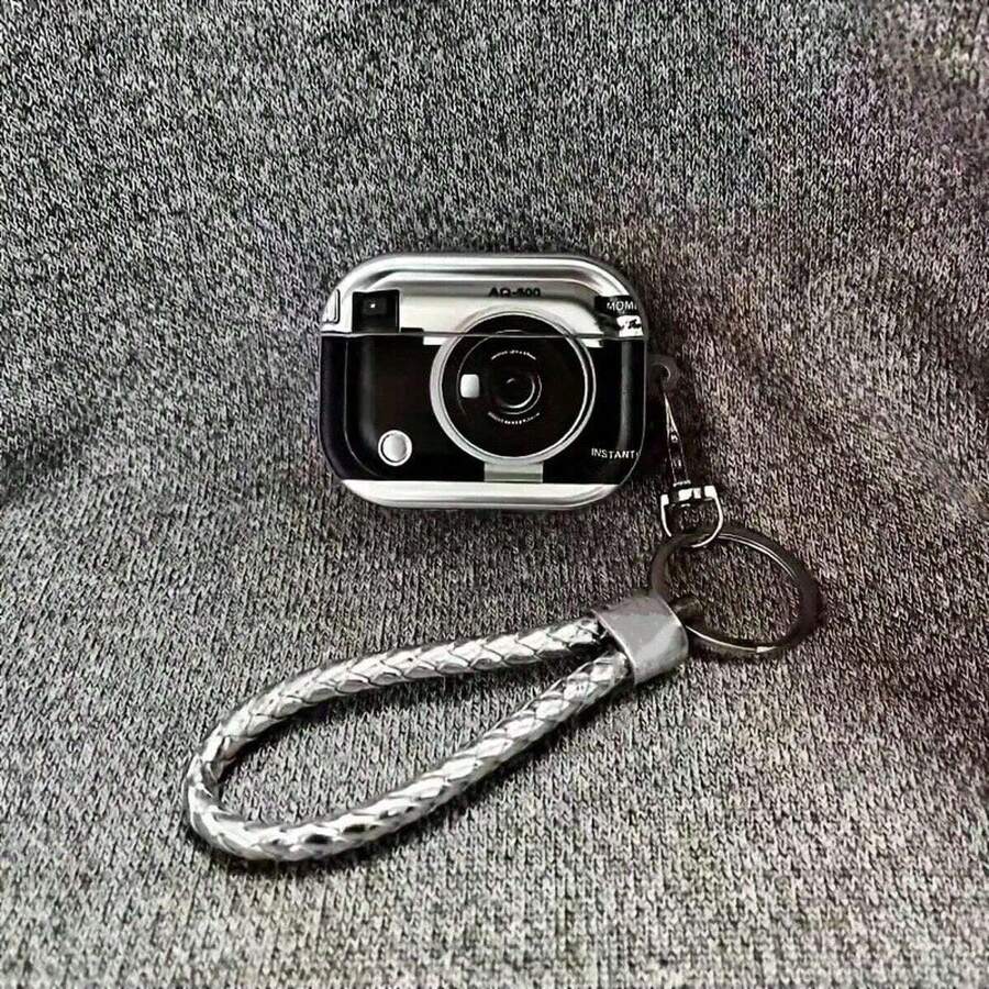 1pc Vintage Electroplated Camera Shockproof Earphone Case + Lanyard Bluetooth Earphone Case Protector Compatible With Apple 1st/2nd/3rd/Pro/Pro 2nd Generation, Creative Design - Electroplated Silver Black Camera - View 1