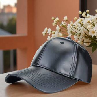 1 pieza Gorra de béisbol de piel sintética de otoño/invierno, gorra de béisbol de unicolor estilo coreano, estilosa y estilizadora del rostro, unisex (algunas gorras pueden tener arrugas leves debido al transporte)