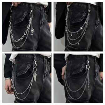 Multi-Layer Metal Pants Chain, Edgy Hip-Hop Style Waist Chain, Silver Alloy Material, Fashionable Punk Pendant Body Chain - Suitable For Jeans, Cargo Pants, Parties, Street Outfits, Couple Accessories