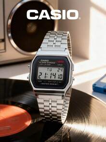 Casio Klasyczny, sportowy zegarek męski w swobodnym stylu. Męski zegarek na rękę. Posiada pasek ze stali nierdzewnej, o swobodnym i sportowym stylu, odpowiedni do noszenia na co dzień. Cyfrowy wyświetlacz zegara. A159W-N1, prezent na Sylwestra i Boże Narodzenie, prezent noworoczny.