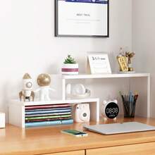 1pc Adjustable Extendable Desktop Organizer Rack, Multi-Tier Desk Storage Shelf, Simple Multifunctional Small Storage Riser - Multicolor - View 8