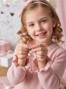 26pcs Letter Keychain Set, Enamel Keyring With Fashionable Pink Bow And Heart-Shaped Letters | Perfect Choice For Stylish Girls, Ideal Small Gift For Birthday And Holidays, Valentine's Day Gift For Girlfriend, Personalized Letter Keychain - Multicolor - View 5