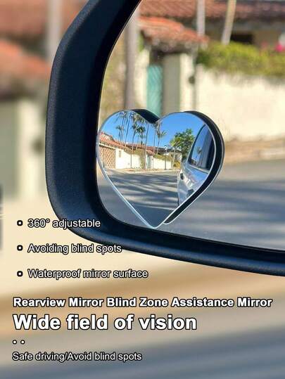 2 piezas Espejo auxiliar ajustable para vista trasera, formas de corazón, ventilador y redondo, espejos decorativos para automóvil