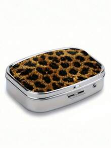 2-Compartment Leopard Print & Black White Pattern Polypropylene Pill Box, Portable Square Vitamin Case, Decorative Medication Storage Gift Box Suitable For Wallet And Travel