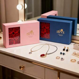 1pc Valentine's Day Rose Flower Gift Box With Window, 6 Flower Box, Pendant, Ring, Earring Jewelry Packaging Box, Mother's Day, Valentine's Day Jewelry Box