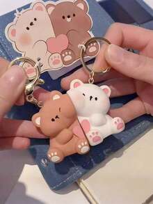 2pcs Premium Personalized Couple Keychain, Suitable For Christmas, Mother's Day, New Year, Birthday, Back To School, Party Gifts - Nâu và Trắng - Xem 2