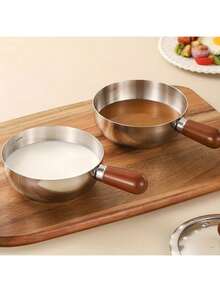不锈钢锅配耐热木柄 | 适用于电磁炉，防滑，底部均匀加热 - 非常适合宿舍、办公室、房车、小型厨房、单人烹饪