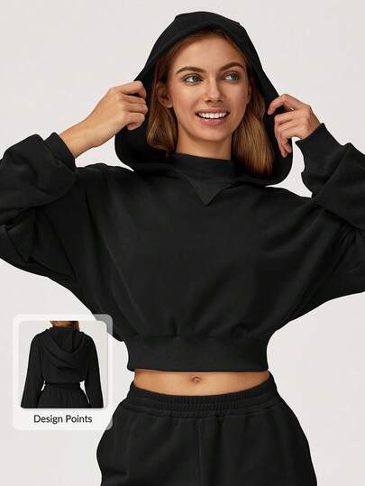 MASKERT 女士短款连帽卫衣，甜美休闲短款上衣，亲肤舒适运动上衣