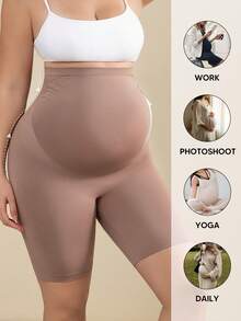 Maternity Soft Elastic Waist Comfortable Belly Support Shorts - Khaki - View 5