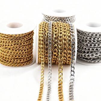 2m Cadena de acero inoxidable de moda, cadena plana adecuada para hacer pulseras y collares hechos a mano
