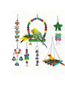 Combination Parrot Toys Set Swing Chewing Training Toys Small Parrot Hanging Hammock Ladder Bell Perch Accessories Color Random - Multicolor - View 15