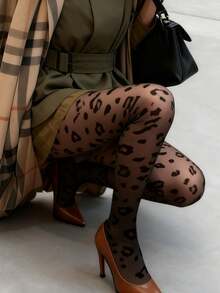 1 Pair 80g/200g/300g Women's Sexy Black Translucent Leopard Print Leggings, Plus Size Leggings, Autumn And Winter Business And Sexy Pantyhose, Black Sexy Transparent Stockings, Plus Size Pants, Warm Leggings And Pantyhose Thermal Lined Tights Women(Suitable For -5~25°C)