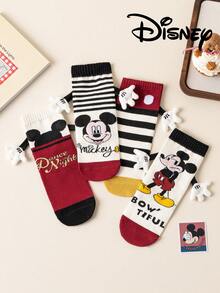 Disney 4/1 Pair Cute 3D Mickey Mouse Over-The-Knee Socks, Fashion Children Party High Socks, High-Quality Gift. Back To School Season, Fashionable Fans, Christmas Family Gathering Gift Tote Socks - Multicolor - View 6