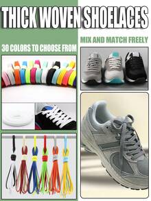 1 Pair Thick Woven Solid Color Basic Polyester (Polyester) Shoelaces, All-Season Outdoor Casual Shoes Replacement Accessories Rope - Multicolor - View 2