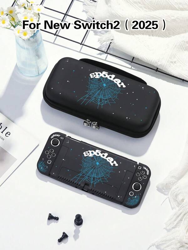 1 carcasă de protecție pentru Switch cu model de pânză de păianjen și slogan cu stea, geantă de depozitare, potrivită pentru Switch 2 (2025)/Switch OLED/Switch NS, husă de protecție pentru accesorii de gaming pentru Switch a 2-a generație, husă de protecție pentru accesorii de consolă de gaming cu baterie extinsă, cel mai bun cadou pentru jucătorii SWITCH