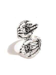 Nooxian 1 chiếc nhẫn có thể điều chỉnh hình đầu lâu và móng vuốt Gothic, phụ kiện nhẫn đeo tay phong cách Punk dành cho cả nam và nữ, quà tặng - Màu Bạc Cổ - Xem 5