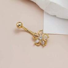 1pc Copper Plated Flower Belly Button Ring, Fashionable, Elegant, Versatile, Sexy For Party, Beach, Daily Casual Wear, Holiday Gift (Handmade, 1-3cm Tolerance)