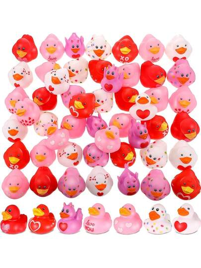 6/3/2只迷你橡皮鸭情人节礼物，可爱橡皮鸭摆件，情人节迷你橡皮鸭附赠情人节贺卡，可捏可叫，适合学校教室情人节贺卡交换、派对礼物、洗澡玩水、情人节生日礼物、桌面摆件、家居装饰，款式随机。1只装