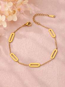 Chic Stainless Steel Necklace Bracelet Earring Set Waterproof Geometric Paper Clip Pendant Women's Minimalist Jewelry - Gold - View 7