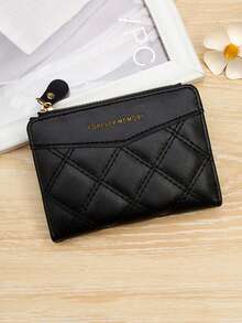 2025 短款女士钱包 刺绣 TPU 拼接学生卡包 零钱包 简约手提包卡套 女士钱包 迷你钱包 小钱包 可爱钱包 女士钱包 - 黑色 - 查看 6