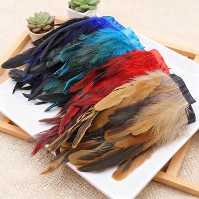 1Meter 15-20cm Natural Chicken Rooster Tail Feathers Bohemian Fringe Trim For DIY Dress Wedding Decor Bulk Craft Supplies