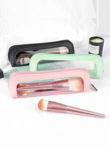 便携式防水PU化妆包，透明旅行化妆包带拉链，便携式洗漱收纳袋，旅行洗漱包，透明化妆包，返校用品 - 彩色 - 查看 1