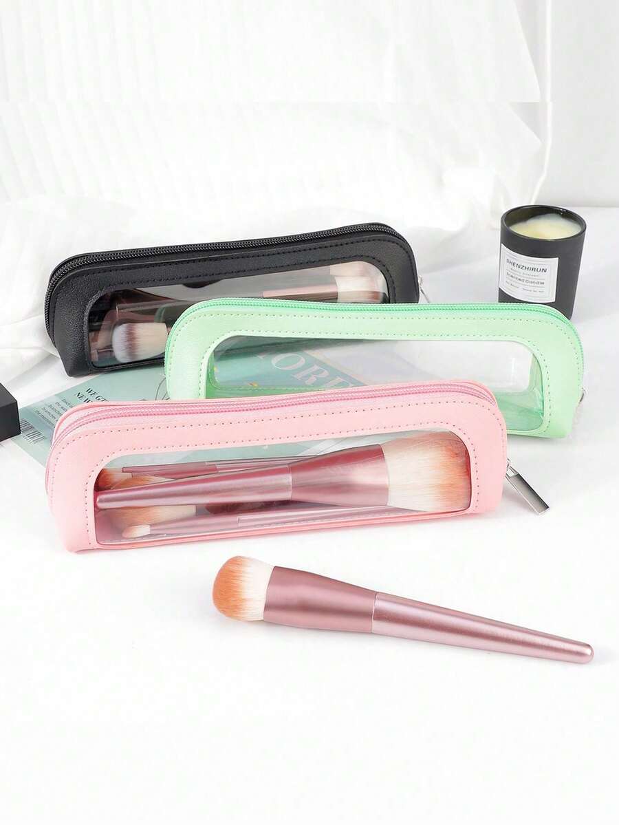 便携式防水PU化妆包，透明旅行化妆包带拉链，便携式洗漱收纳袋，旅行洗漱包，透明化妆包，返校用品 - 彩色 - 查看 1