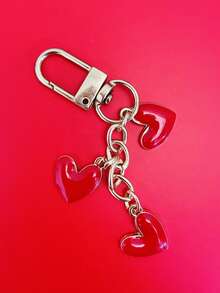 3/1 Set Valentine's Day Theme Keychain Set Creative Gift Idea Three Small Red Heart Keychains + One Sentiment Card Perfect For Holiday Gifting Car Ornament For Your Loved One, Friends, Family, Or Parties - Multicolor - View 3