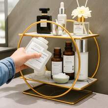 Perfume Holder Storage Box, Double-Layer Bathroom Countertop Storage Rack, Gold Bathroom Countertop Storage Rack, Multi-Functional Desktop Storage Rack, Suitable For Offices, Living Rooms, Bedrooms, Bathrooms, Etc. Cosmetic Storage Rack, Valentine's Day Gift, Girlfriend Gift. - Gold - View 10