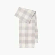 Classic Check Wool Scarf - Comfortable, Warm, Fringe Decoration - Gray and White Checkered - View 2