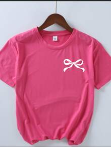 2 st/set tonårsflicka med fjärilstryck, kortärmad t-shirt och utsvängda byxor, vår/sommar - Skrikrosa - Visa 11