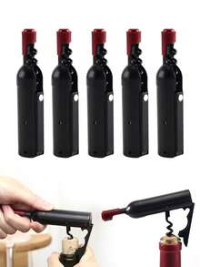 1/5/10个装啤酒瓶起子，冰箱贴，创意葡萄酒瓶起子，瓶形多功能厨房开瓶器，二合一开瓶器，可折叠香槟冰箱贴葡萄酒瓶形开瓶器 - 黑色 - 查看 1