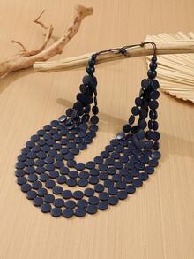 Handmade Multi-Layer Exaggerated Wooden Bead Necklace, Boho Style Bib Necklace For Women, Suitable For Beach, Party, Middle Eastern Formal Occasions, Beautiful Jewelry - Navy Blue - View 7