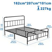 Bed Frame 90x200/140x200/160x200 Cm, Metal Bed, Guest Bed, Youth Bed For Bedroom, Double/Single Bed, Black - Black - View 11