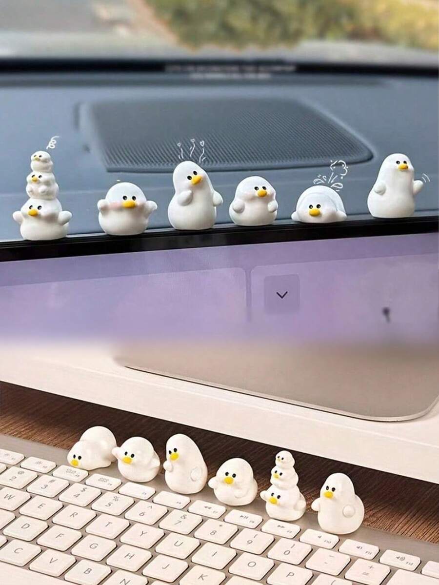 6 buc ornamente drăguțe pentru bordul mașinii în formă de rață - figurine miniaturale de rață din rășină premium, decor elegant pentru interior auto, decorațiuni versatile pentru birou/acasă/grădină în miniatură, accesorii artizanale preferate de fete - Multicolor - Vizualizare 1