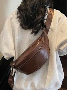 Women's Retro Fringe Minimalist Solid Color Crossbody Bag - Brown - View 1