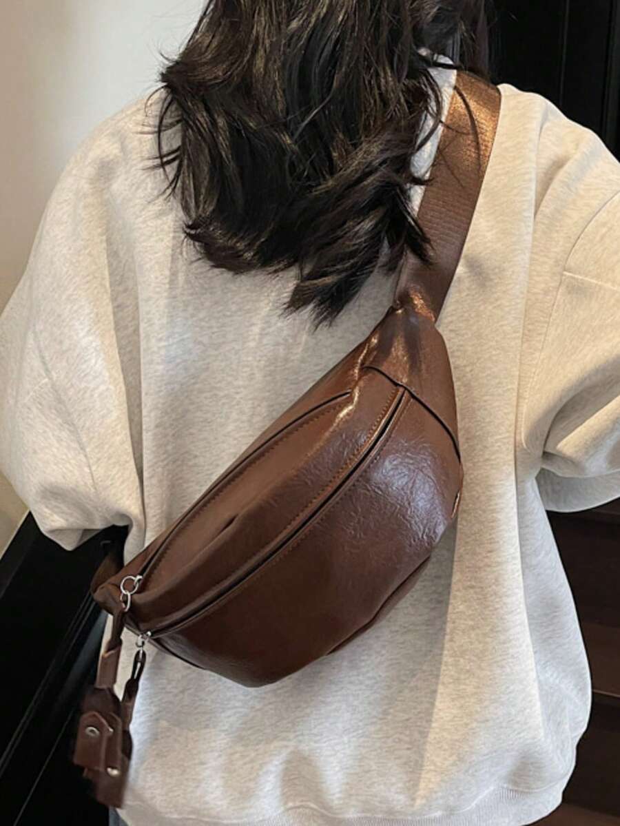 Women's Retro Fringe Minimalist Solid Color Crossbody Bag - Brown - View 1