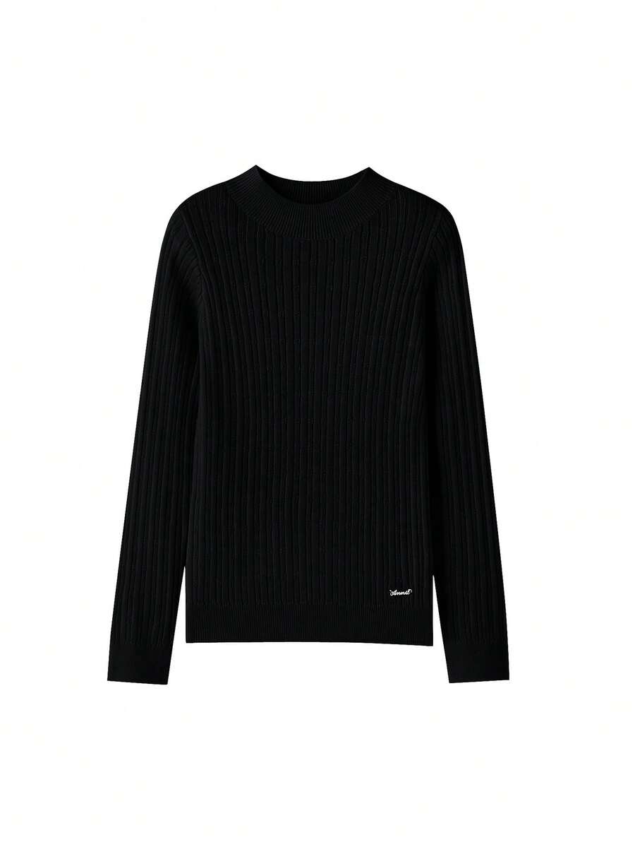 Annil Children's Girls' Mid-Collared Sweater With Silk And Wool, Winter Wear, Slim Fit, Elastic, Knitted Base Layer. - Black - View 1