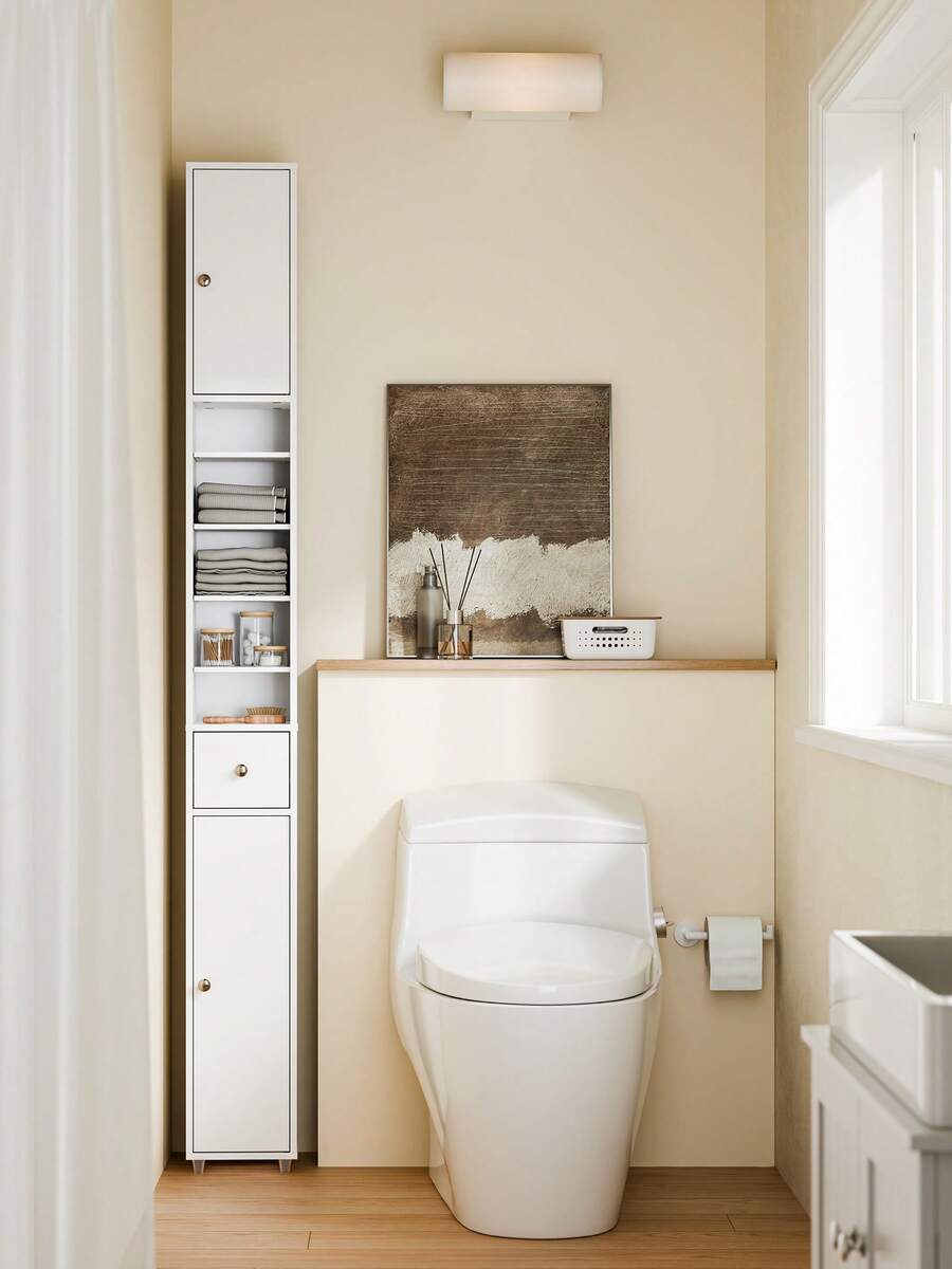 SoBuy 浴室高柜 浴室柜 中密度纤维板材质 (E1) 喷漆 宽高比 约20x180x20cm BZR34 家居浴室装饰 浴室收纳 夏季浴室配件 - 白色 - 查看 1