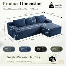 96" Sectional Couches For Living Room Fluffy Cloud Couch Sofa With Deep Seat Upholstered Boneless Couchs Modern Modular Sectional Couch With Chaise - 藍色 - 查看 10
