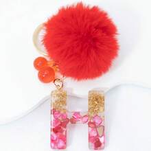 1 Piece Of Rose Red English Letter Resin Keychain With Bubble Hair Ball And Red Cherry Decoration 18K Gold Lobster Buckle Design, Suitable For Bag Chains, Mobile Phone Hanging Chains, Keychains, And Gifts For Friends And Mothers - Red - View 13