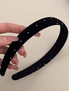 1条2厘米宽女士植绒水晶海绵发箍，复古植绒水晶宽檐发箍，时尚复古高顶发饰，适合日常佩戴，头饰发带，家居美发配饰 - 黑色 - 查看 5