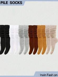 4 pares de calcetines gruesos, cálidos y cómodos para mujer, en colores surtidos (negro, blanco, gris, caqui, beige) para otoño/invierno - Multicolor - Ver 14