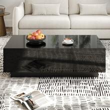 Modern High-Gloss Black Lacquered Coffee Table With Drawers And A Sliding Compartment – Rectangular Living Room Table Offering Ample Storage Space, An Elegant Design And An Easy-Care Surface - Black - View 1