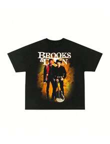 Brooks Dunn T Shirt Vintage Rap Tee Hip Hop Graphic Print All Size Unisex Round Neck T-Shirt - Black - View 1