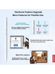 Lenovo BP17BL Universal Multi-Functional Magnetic Stylus Pen: Type-C Fast Charging, Bluetooth Battery Display, Long Battery Life And Precise Writing, Cross-Platform Compatibility With Apple And Android. - White - View 2