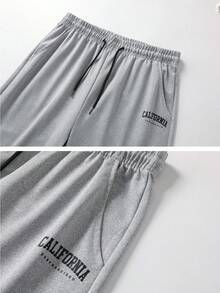 Men's Drawstring Spring/Summer Lightweight Loose Elastic Sports Pants, Fashion Letter Print Sweatpants - Grey - View 4
