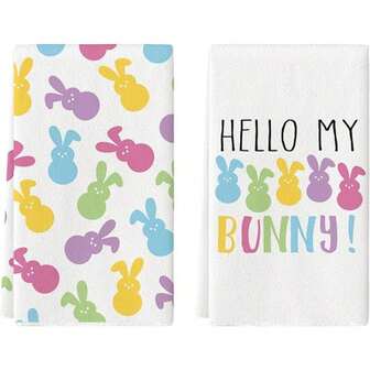 2/4pcs Rabbit Print Kitchen Towels, Cartoon Rabbit Design, Machine Washable Reusable Hand Towels, Suitable For Home, Kitchen, Bathroom, Car, Window Cleaning - Soft Knitted Dish Cloths, Easter Valentine's Day Decor